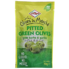 Crespo Pitted Green Olive Herb/Garlic - 8 x 70g (KJ267)