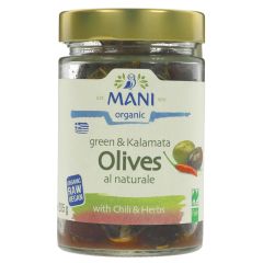 Mani organic Mixed Olives al Naturale - 6 x 205g (KJ250)