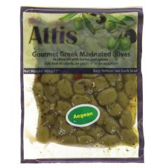 Attis Gourmet Aegean - Pitted Green Olives - 8 x 400g (KJ015)