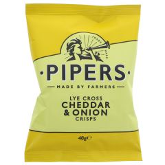 Pipers Crisps Lye Cross Cheddar & Onion - 24 x 40g (ZX297)